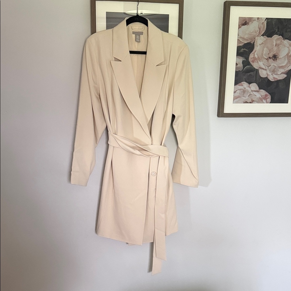 Cream Belted Blazer Mini Dress